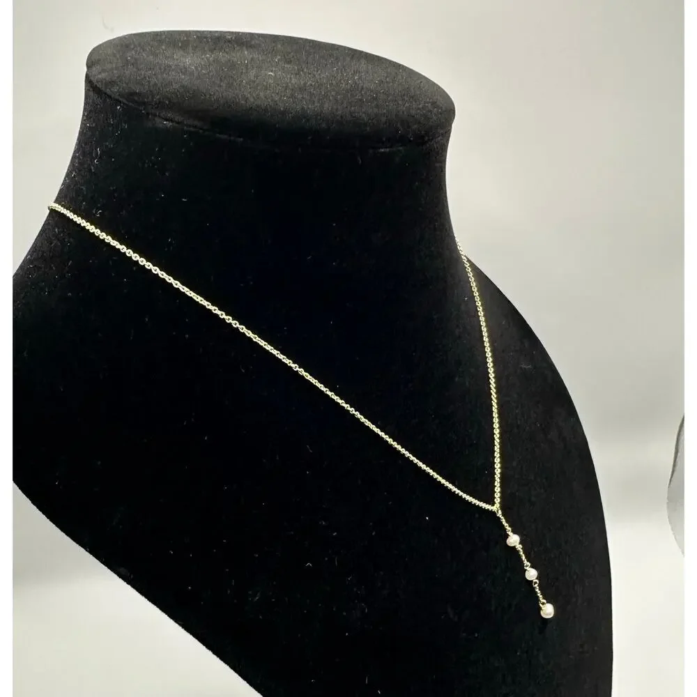 BYCHARI Evelyn Coco Lariat Necklace - NWT - Gold Plated and Freshwater Pearls - Picture 6 of 7
